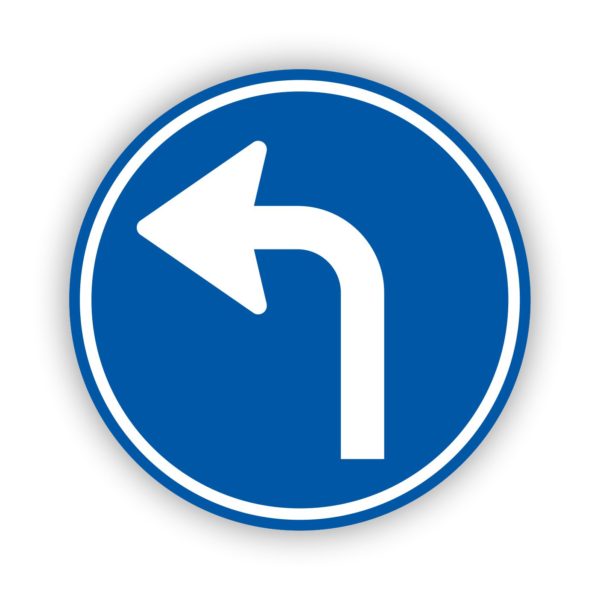 Vloersticker met pijl linksaf rond blauw