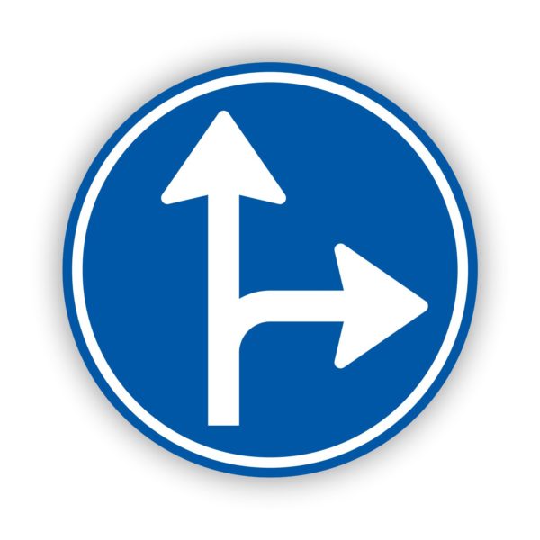 Vloersticker met pijl rechtdoor en rechtsaf rond blauw